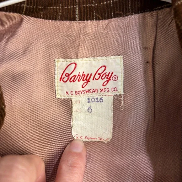 1960s Boys Corduroy Blazer Brown Windowpane Barry Boy Size 6 Vintage Jacket - Picture 4 of 16